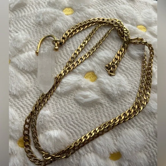 Gold Chain Necklace with Crystal Pendant - Picture 1 of 2
